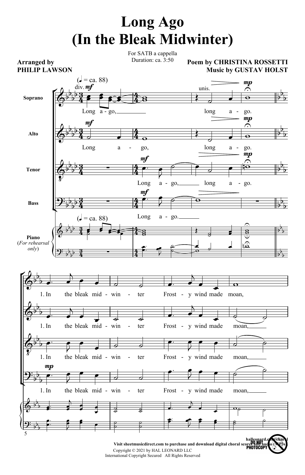 Download Gustav Holst Long Ago (In The Bleak Midwinter) (arr. Sheet Music