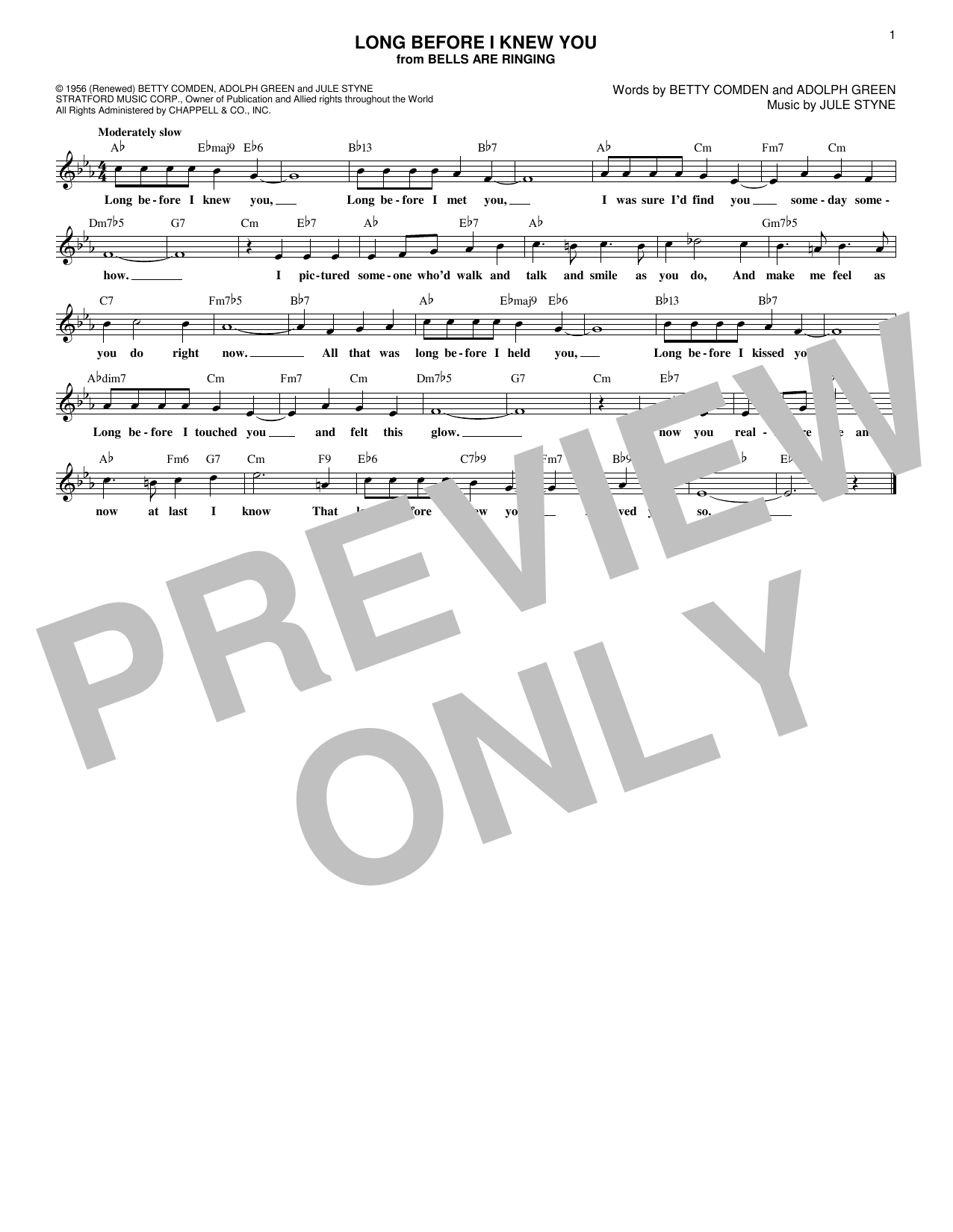 Download Adolph Green Long Before I Knew You Sheet Music