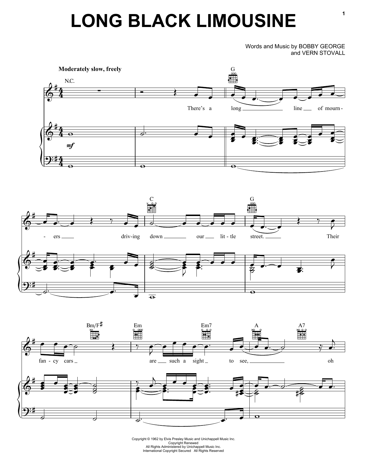 Elvis Presley Long Black Limousine sheet music notes printable PDF score