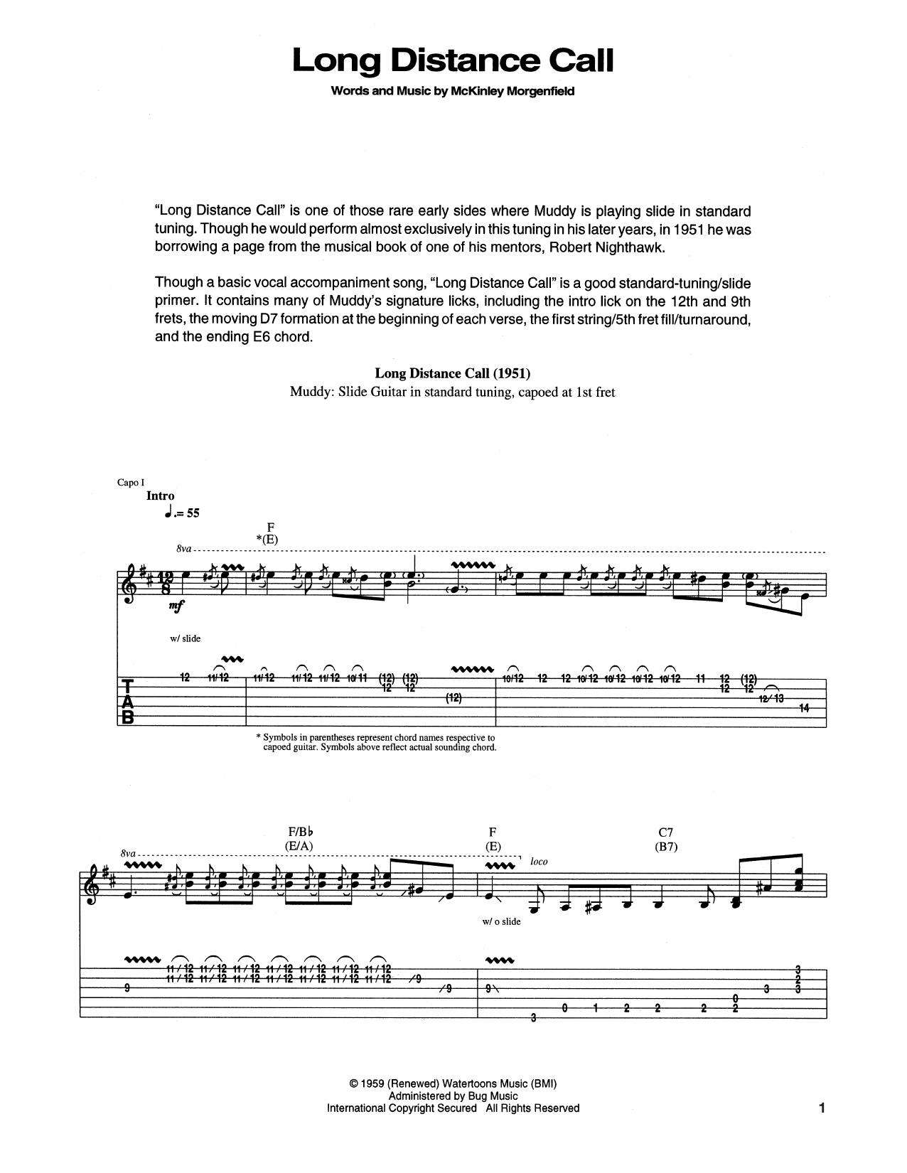 Download Muddy Waters Long Distance Call Sheet Music
