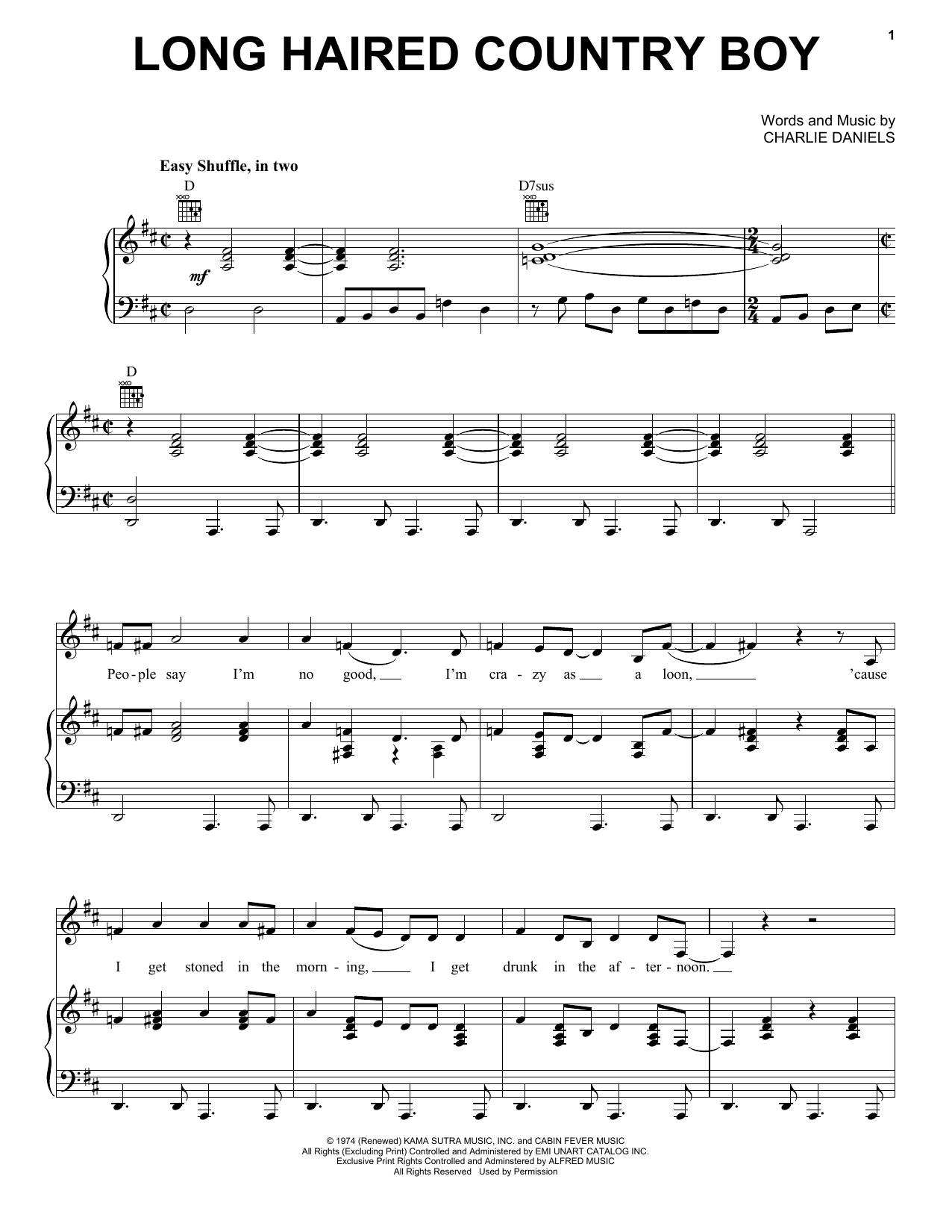 Download Charlie Daniels Long Haired Country Boy Sheet Music