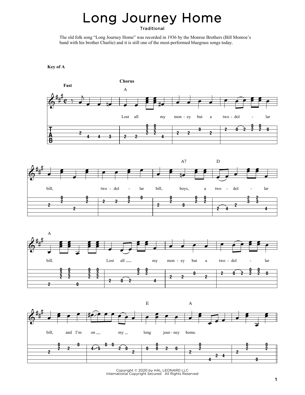 Download Traditional Long Journey Home (arr. Fred Sokolow) Sheet Music