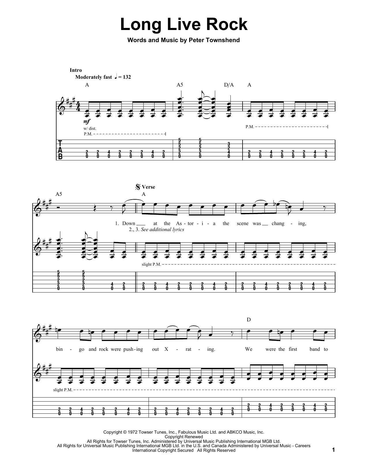 Download The Who Long Live Rock Sheet Music