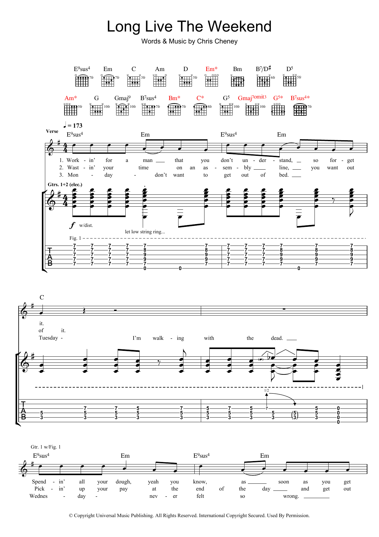 Download The Living End Long Live The Weekend Sheet Music