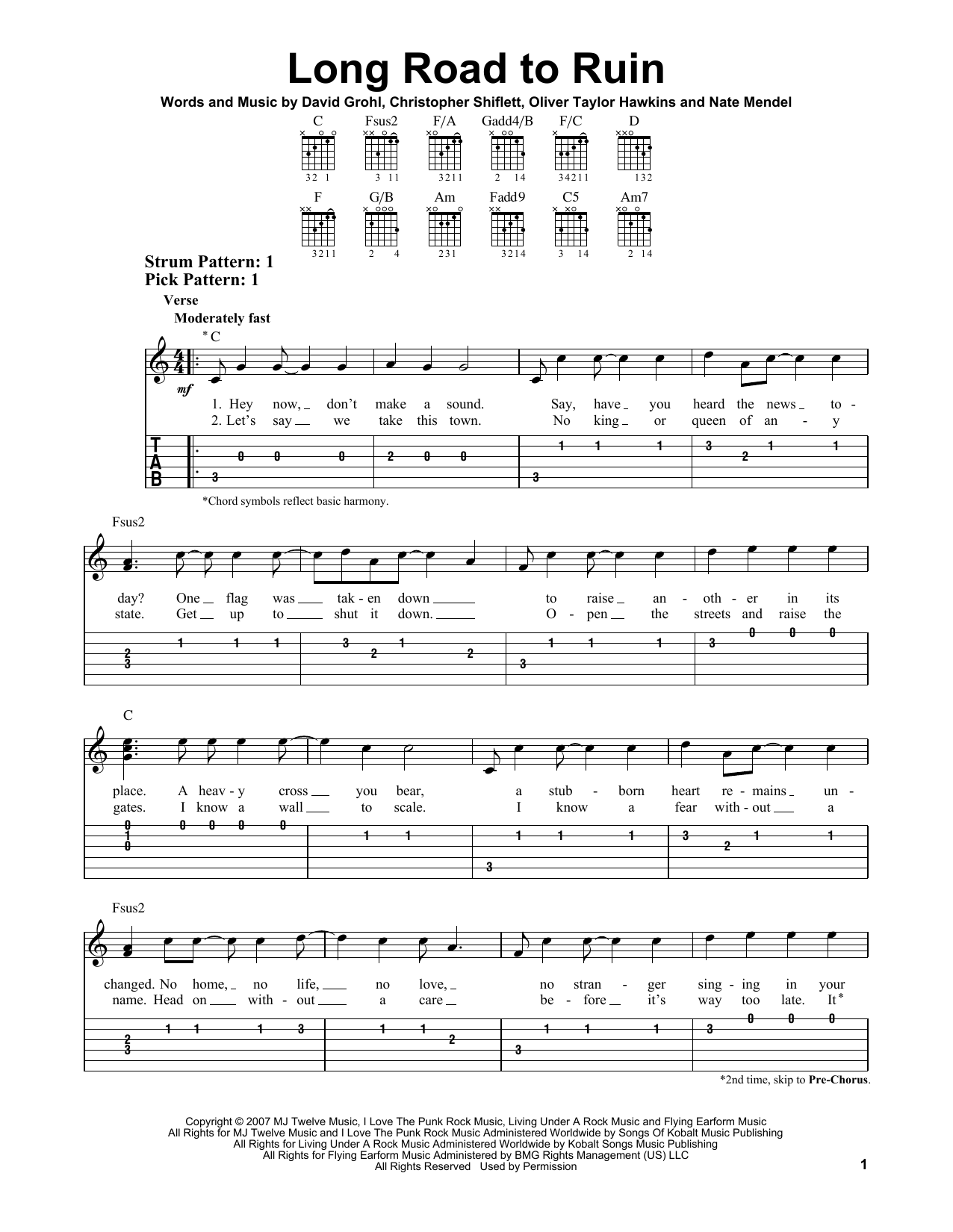 Download Foo Fighters Long Road To Ruin Sheet Music