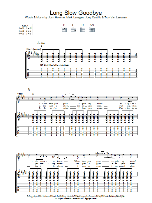 Download Queens Of The Stone Age Long Slow Goodbye Sheet Music