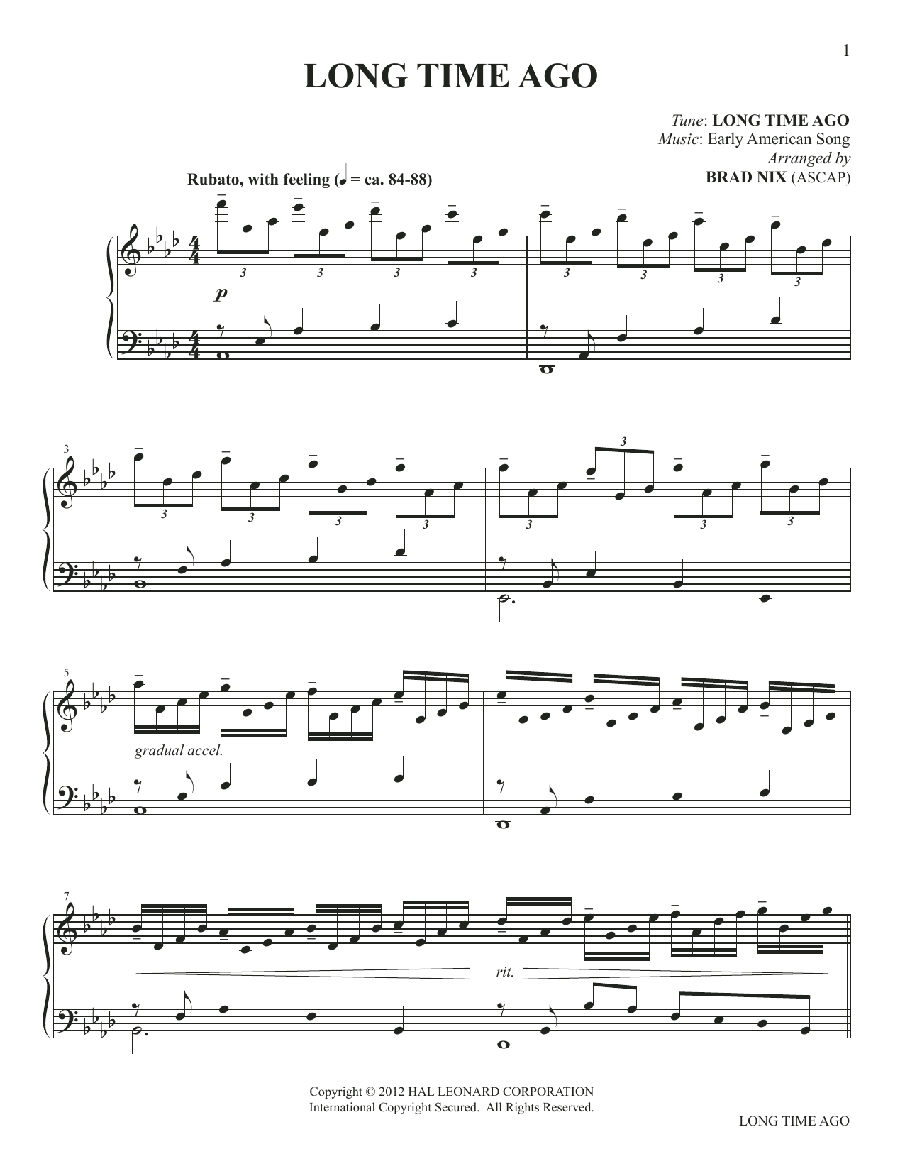 Download Early American Song Long Time Ago (arr. Brad Nix) Sheet Music