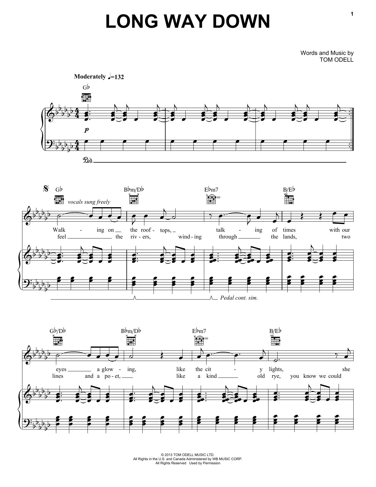 Download Tom Odell Long Way Down Sheet Music