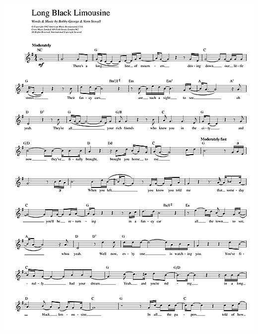Elvis Presley Long Black Limousine sheet music notes printable PDF score