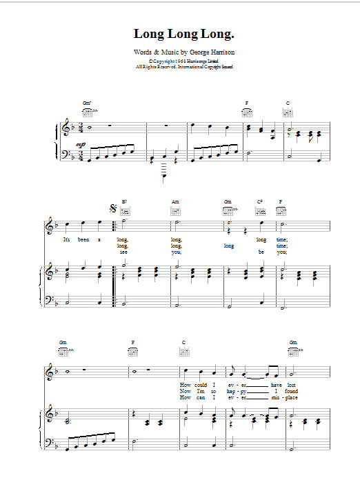 The Beatles Long Long Long sheet music notes printable PDF score