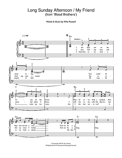Download Willy Russell Long Sunday Afternoon/My Friend (from B Sheet Music