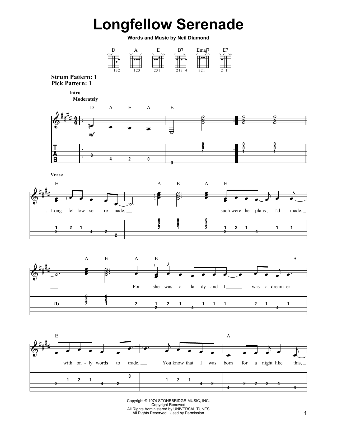Download Neil Diamond Longfellow Serenade Sheet Music
