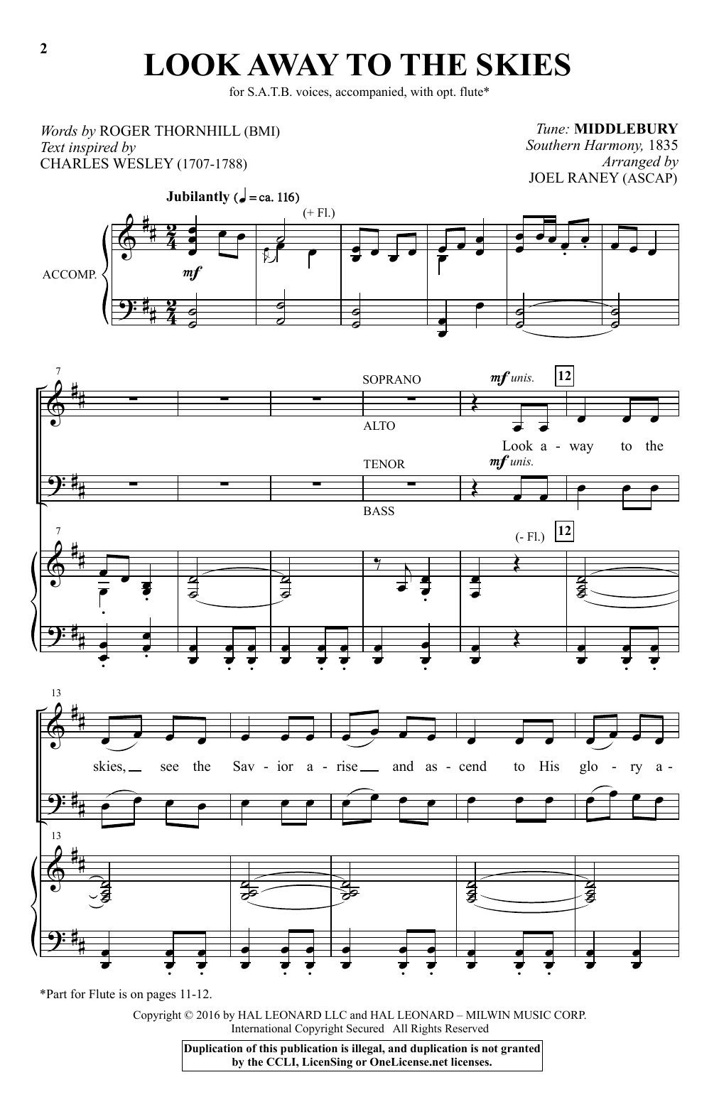 Download Traditional Look Away To The Skies (arr. Joel Raney Sheet Music