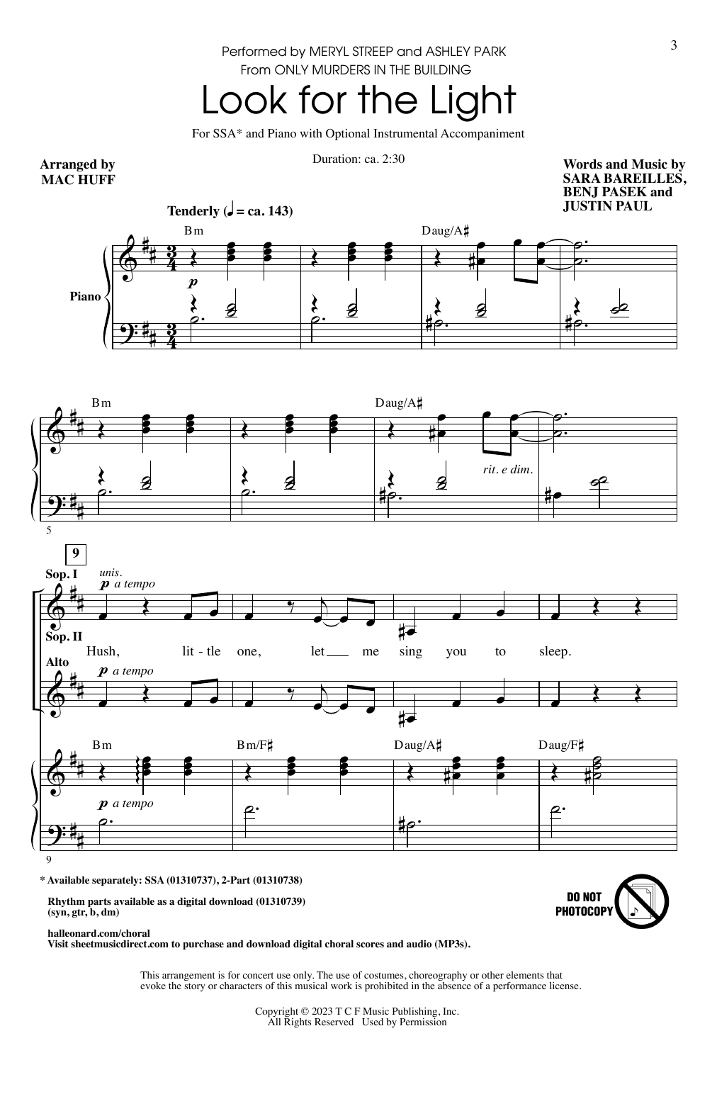 Meryl Streep and Ashley Park Look For The Light (from Only Murders In The Building) (arr. Mac Huff) sheet music notes printable PDF score