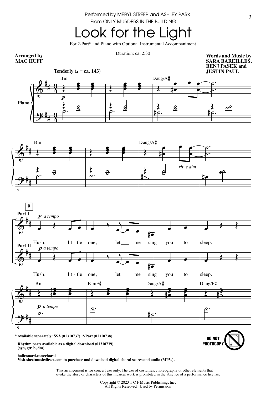 Meryl Streep and Ashley Park Look For The Light (from Only Murders In The Building) (arr. Mac Huff) sheet music notes printable PDF score