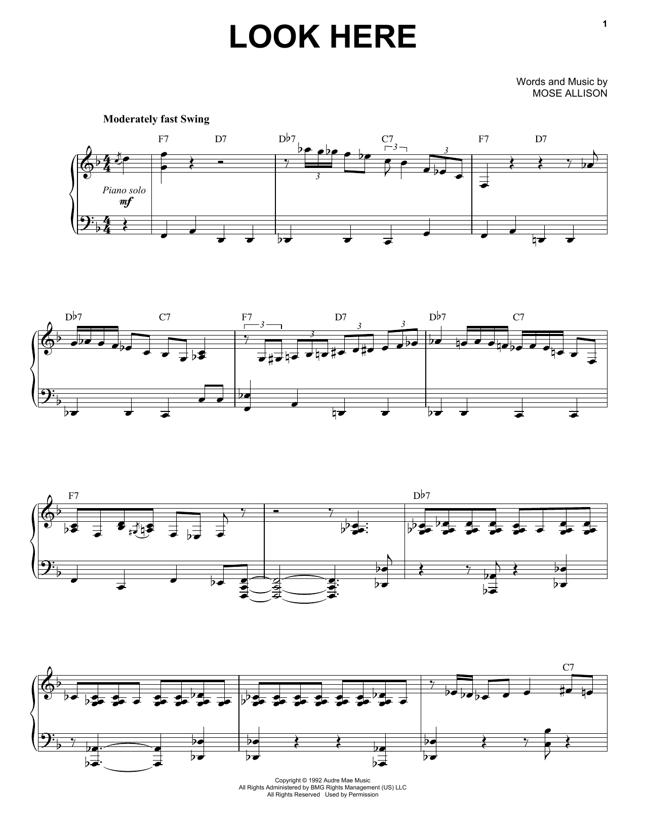 Download Mose Allison Look Here Sheet Music