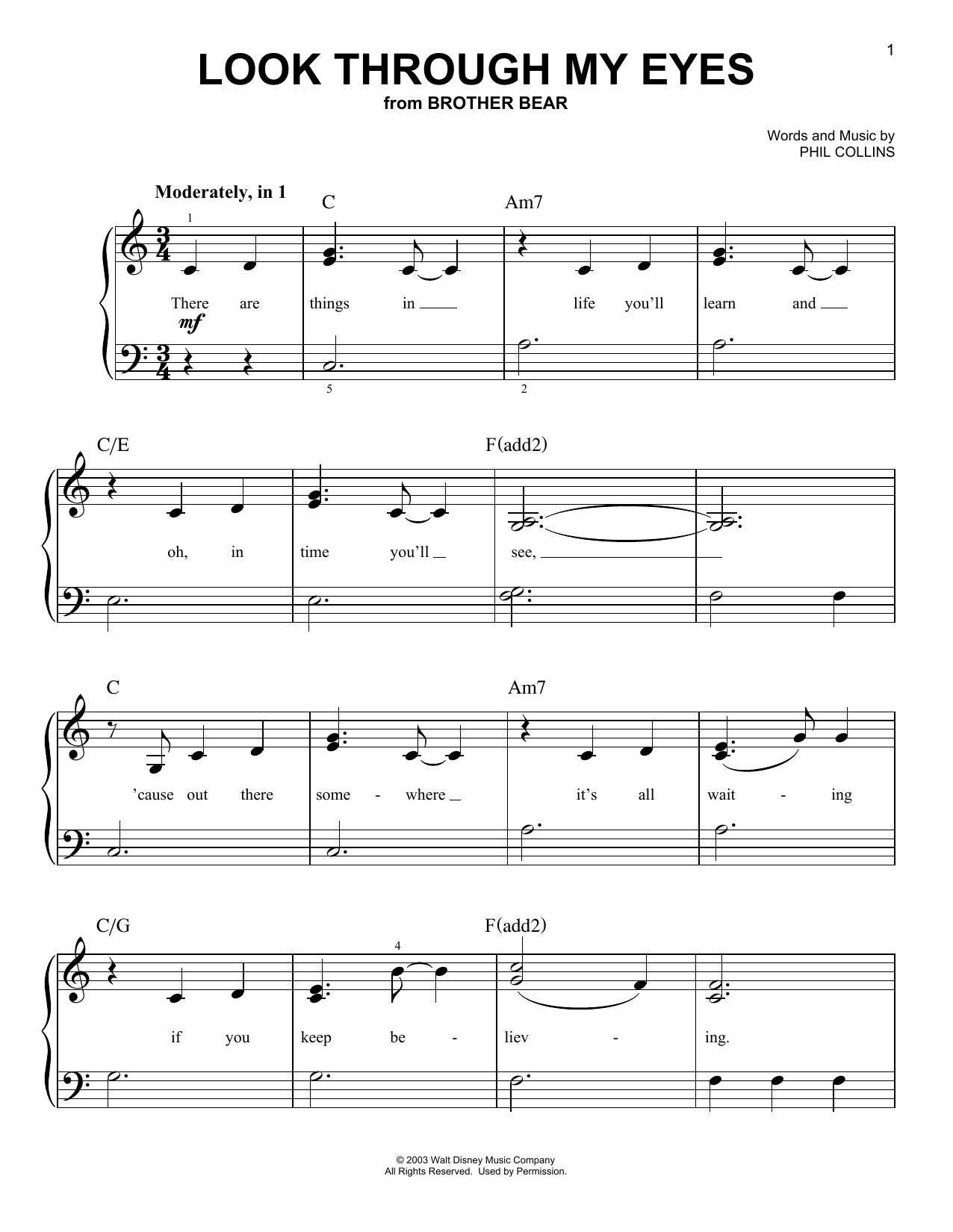 Download Phil Collins Look Through My Eyes (from Disney's Bro Sheet Music