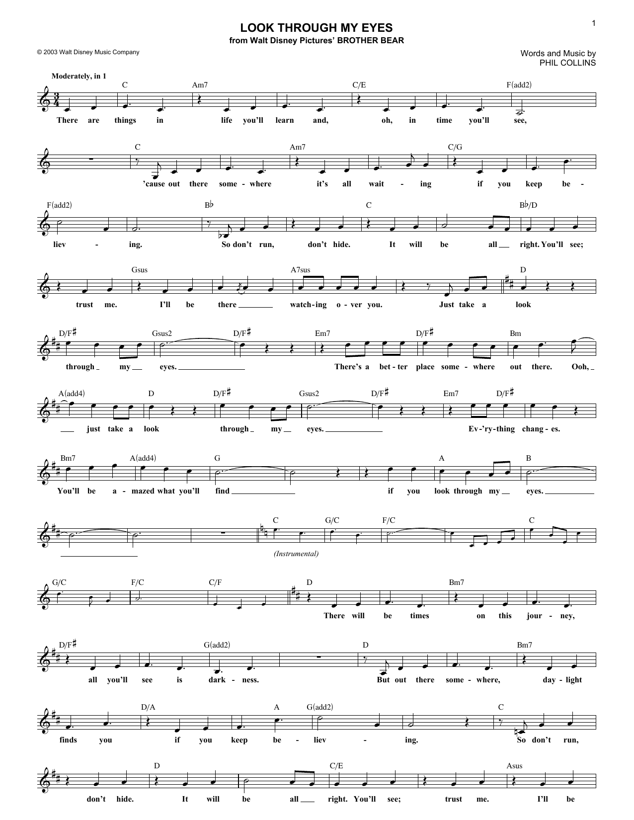 Download Phil Collins Look Through My Eyes Sheet Music