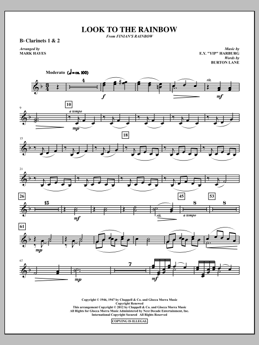 Download Mark Hayes Look To The Rainbow - Bb Clarinet 1,2 Sheet Music