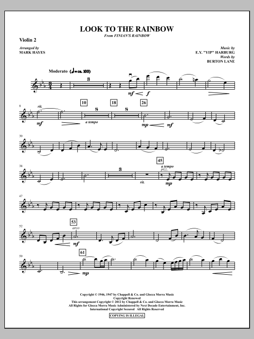 Download Mark Hayes Look To The Rainbow - Violin 2 Sheet Music