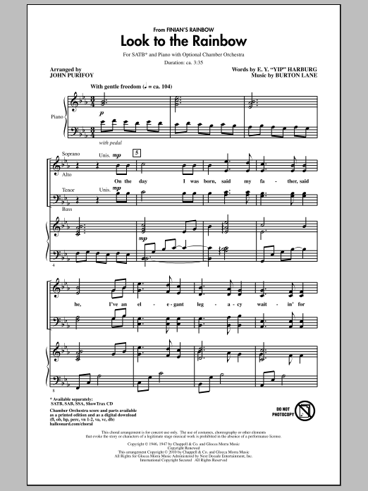Download John Purifoy Look To The Rainbow (from Finian's Rain Sheet Music