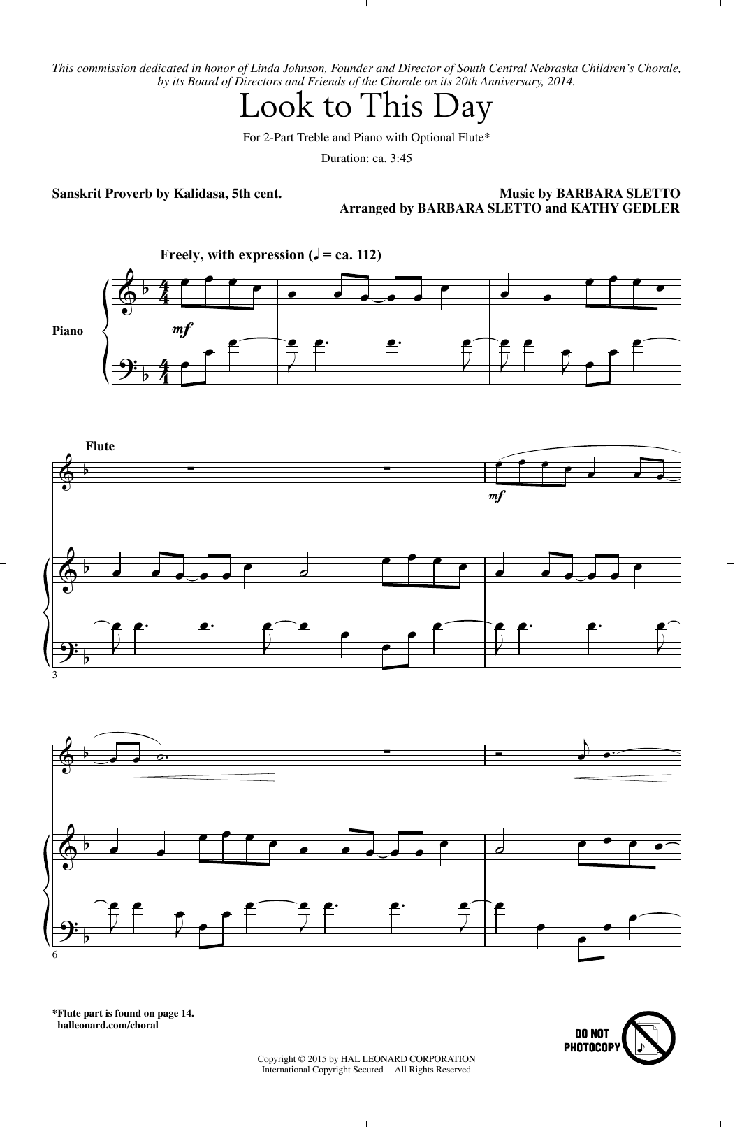 Download Barbara Sletto Look To This Day Sheet Music