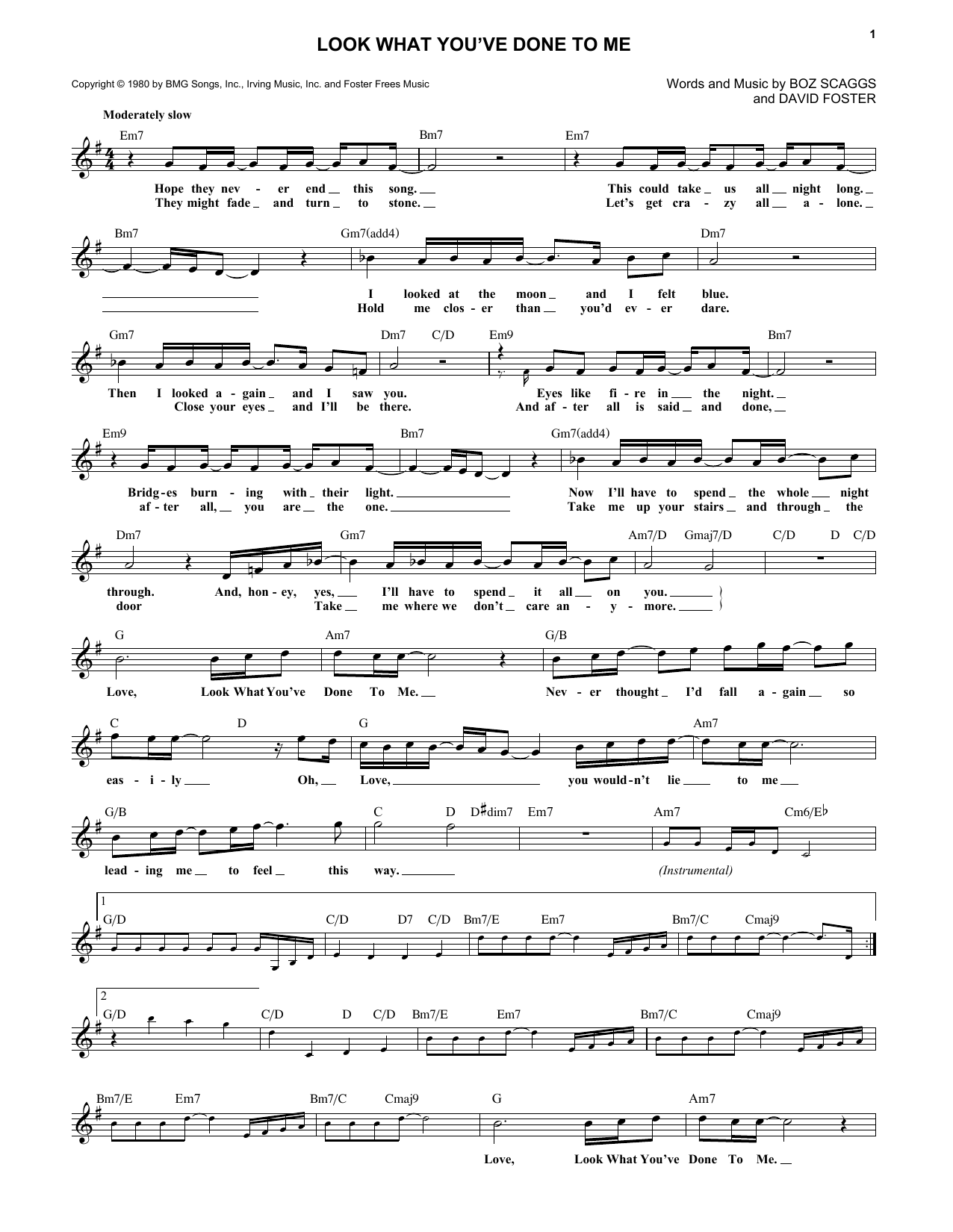 Download Boz Scaggs Look What You've Done To Me Sheet Music
