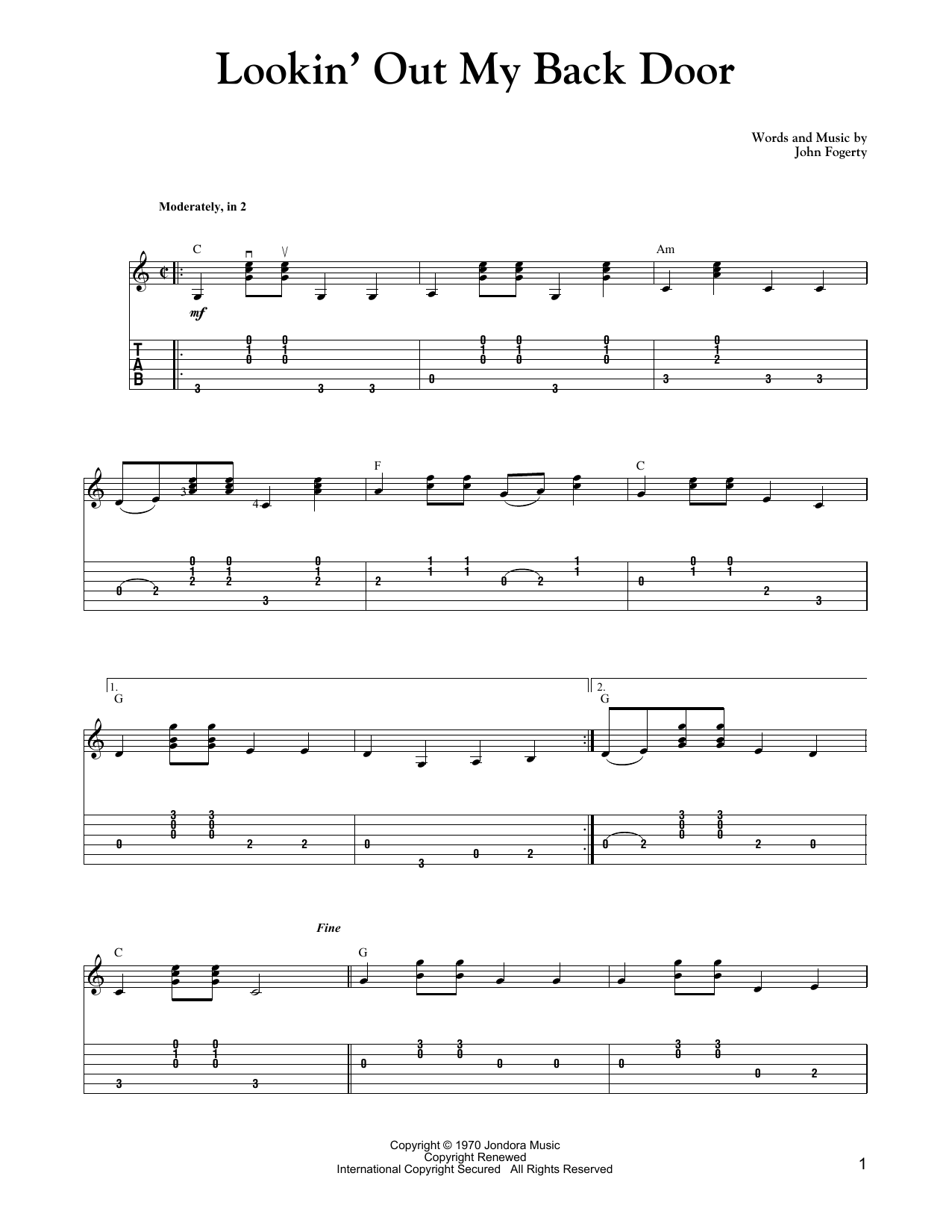 Download Carter Style Guitar Lookin' Out My Back Door Sheet Music