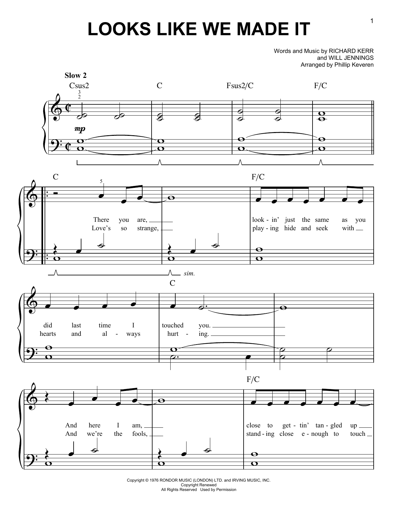Download Barry Manilow Looks Like We Made It (arr. Phillip Kev Sheet Music