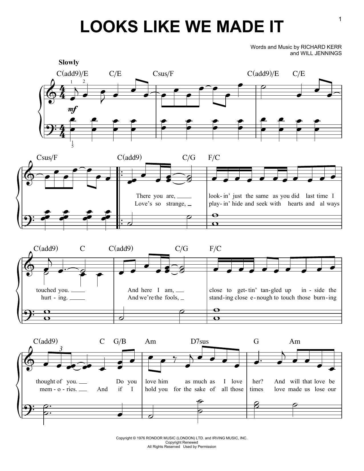 Download Barry Manilow Looks Like We Made It Sheet Music