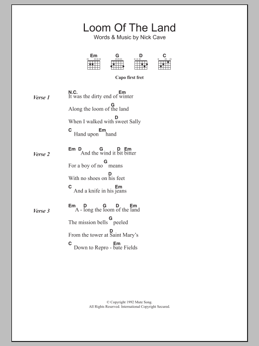 Download Nick Cave Loom Of The Land Sheet Music