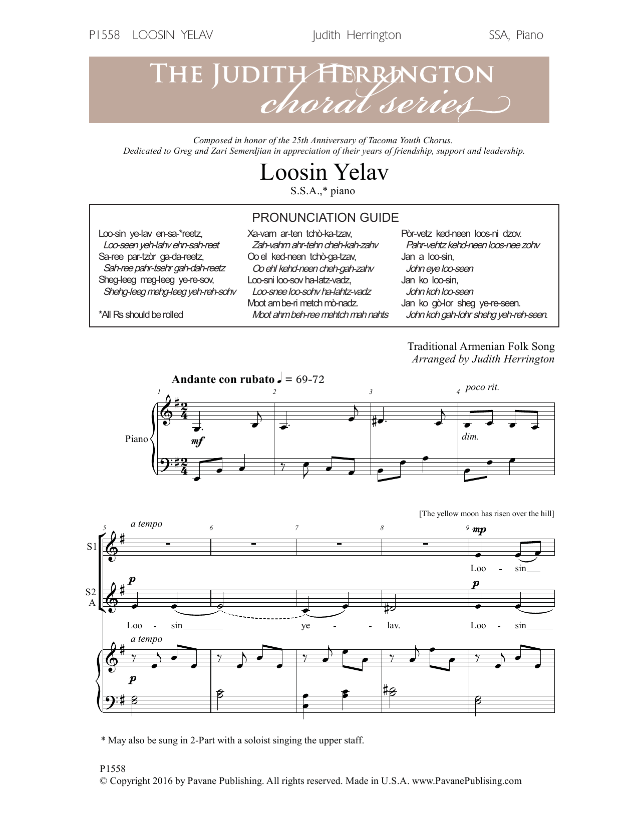Download Judith Herrington Loosin Yelav Sheet Music