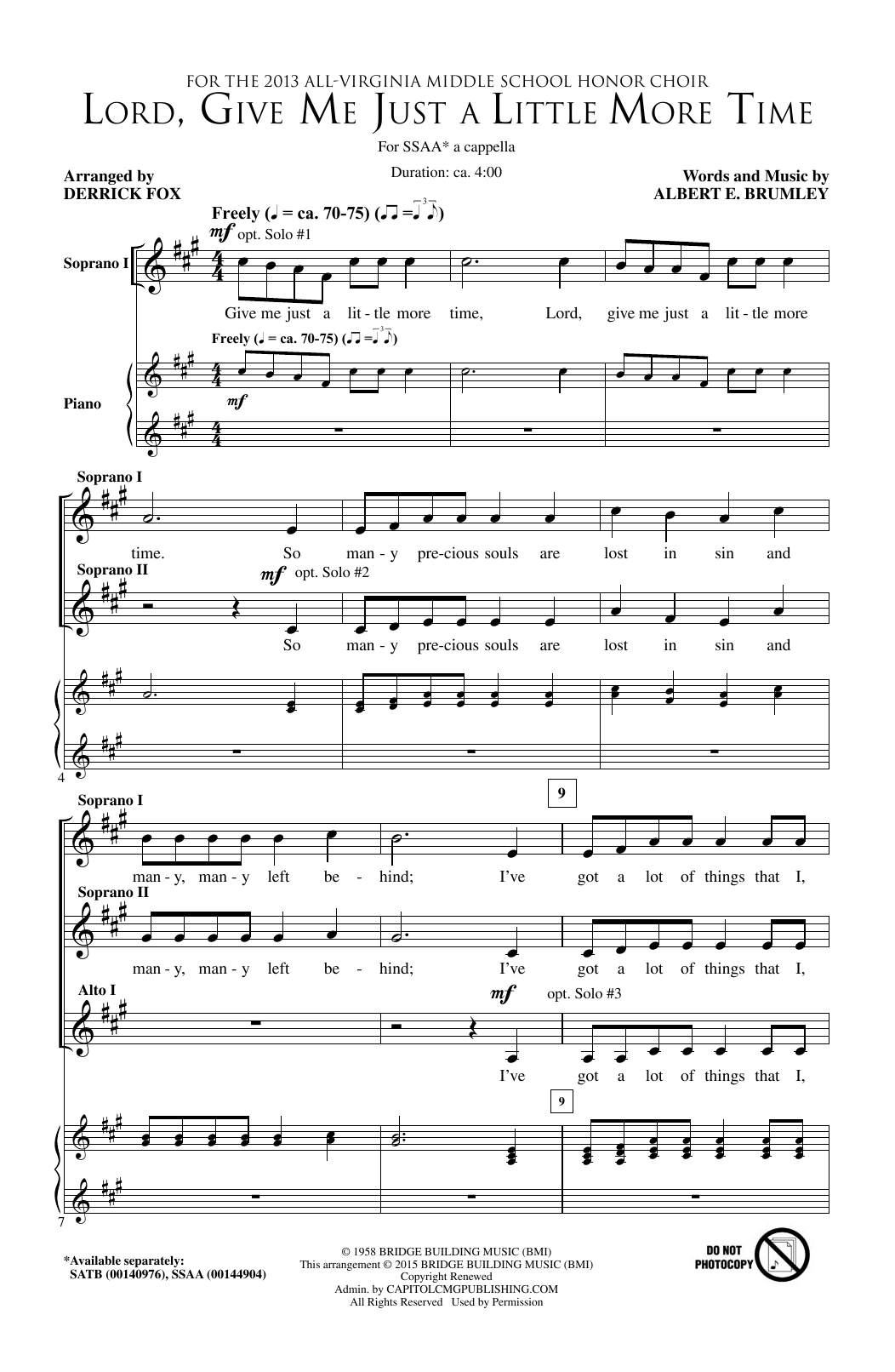 Download Derrick Fox Lord, Give Me Just A Little More Time Sheet Music
