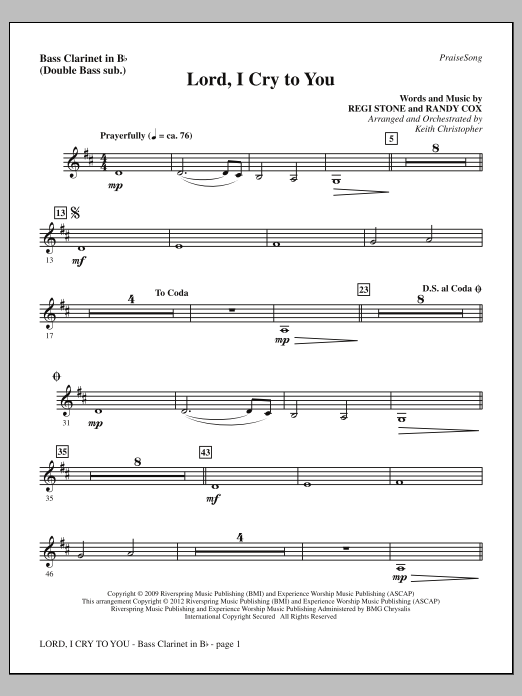 Download Keith Christopher Lord, I Cry To You - Bass Clarinet (sub Sheet Music
