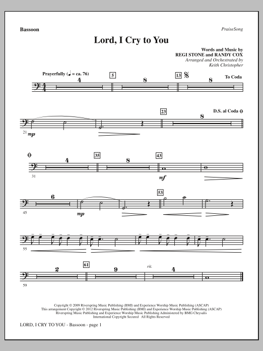 Download Keith Christopher Lord, I Cry To You - Bassoon Sheet Music