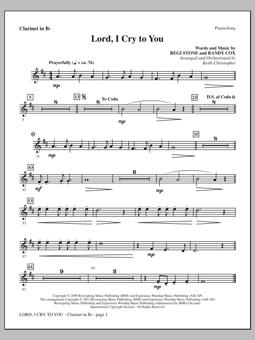Download Keith Christopher Lord, I Cry To You - Bb Clarinet Sheet Music