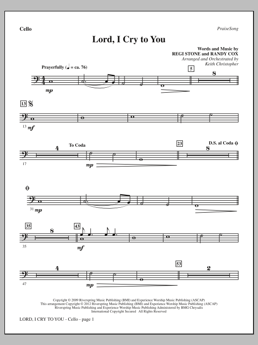 Download Keith Christopher Lord, I Cry To You - Cello Sheet Music