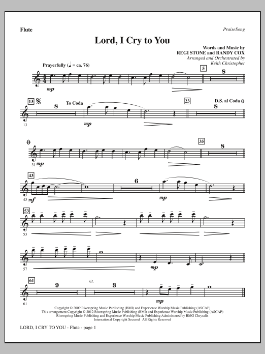 Download Keith Christopher Lord, I Cry To You - Flute Sheet Music
