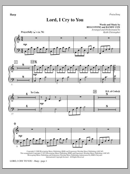 Download Keith Christopher Lord, I Cry To You - Harp Sheet Music