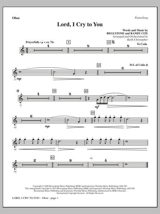 Download Keith Christopher Lord, I Cry To You - Oboe Sheet Music