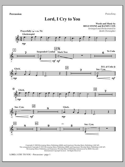 Download Keith Christopher Lord, I Cry To You - Percussion Sheet Music