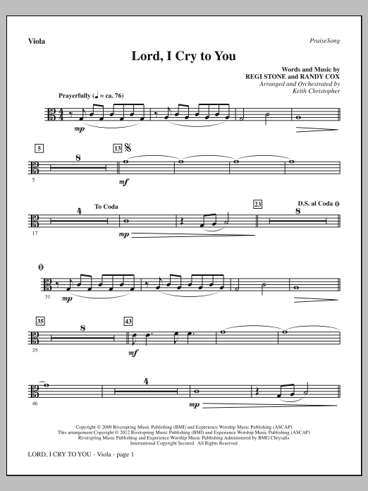 Download Keith Christopher Lord, I Cry To You - Viola Sheet Music