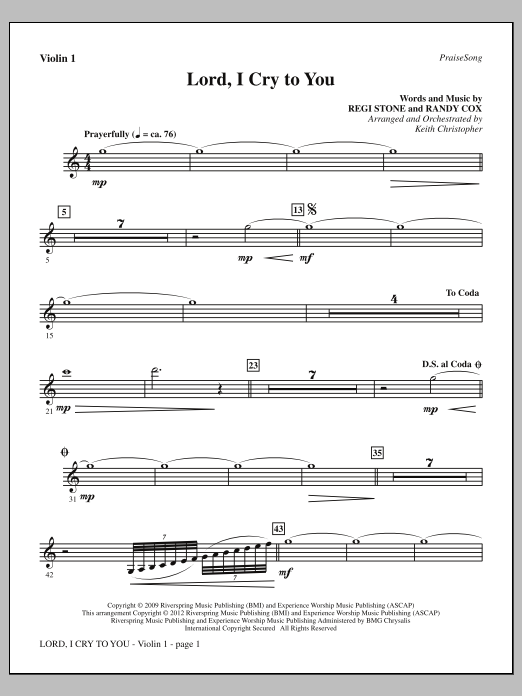 Download Keith Christopher Lord, I Cry To You - Violin 1 Sheet Music