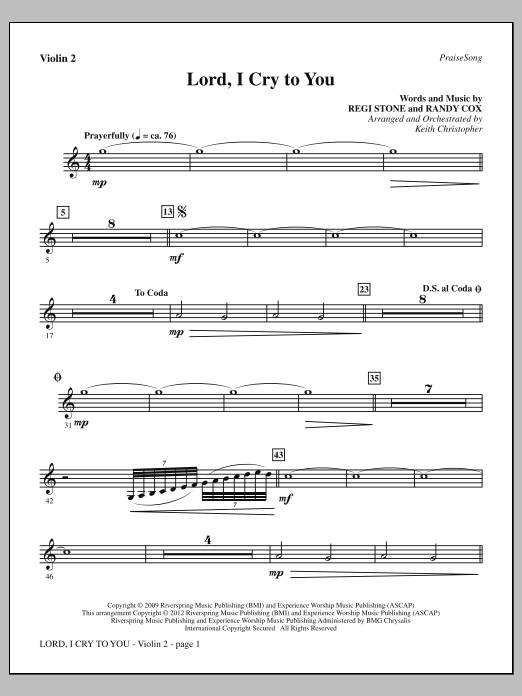 Download Keith Christopher Lord, I Cry To You - Violin 2 Sheet Music