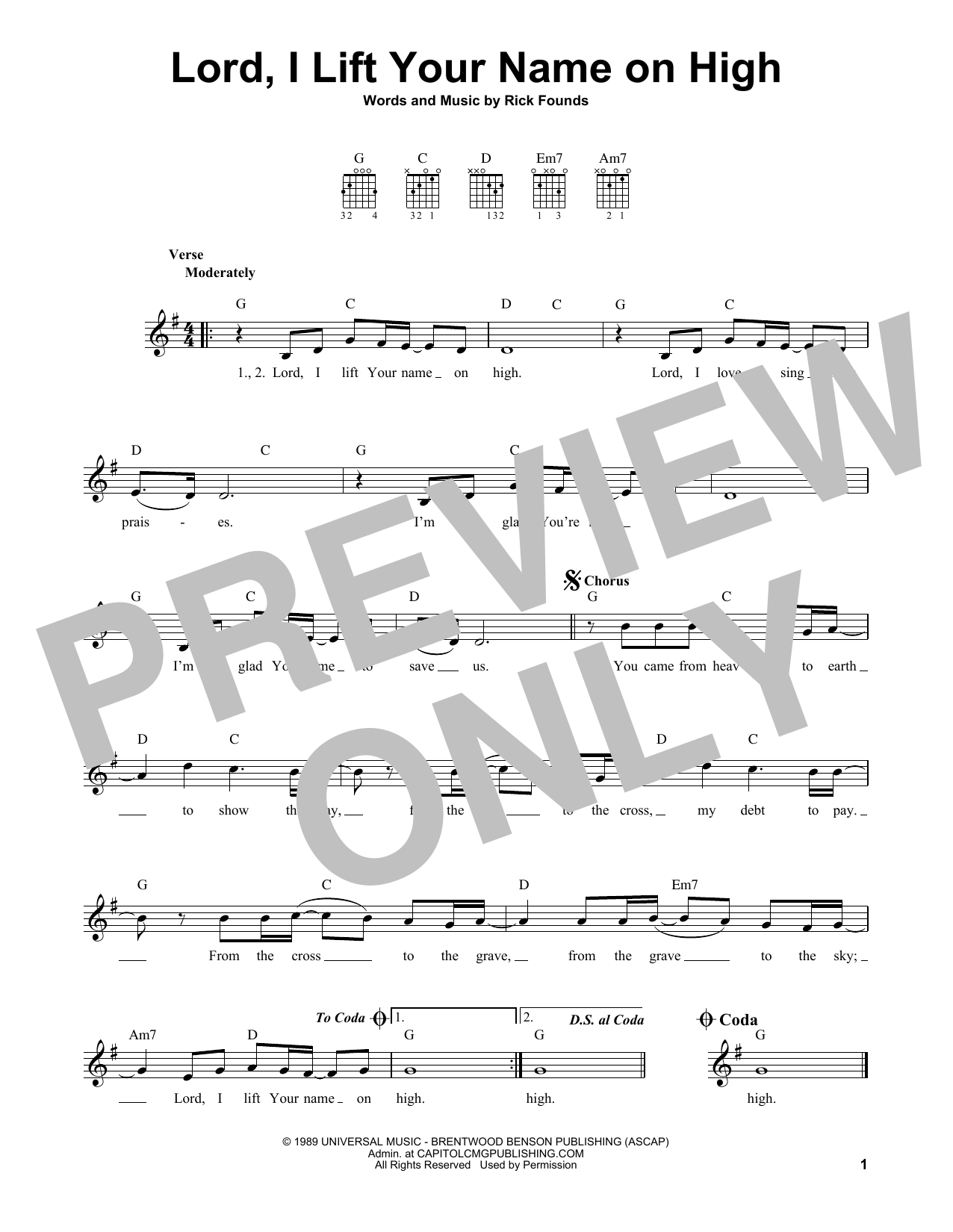 Rick Founds Lord, I Lift Your Name On High sheet music notes printable PDF score