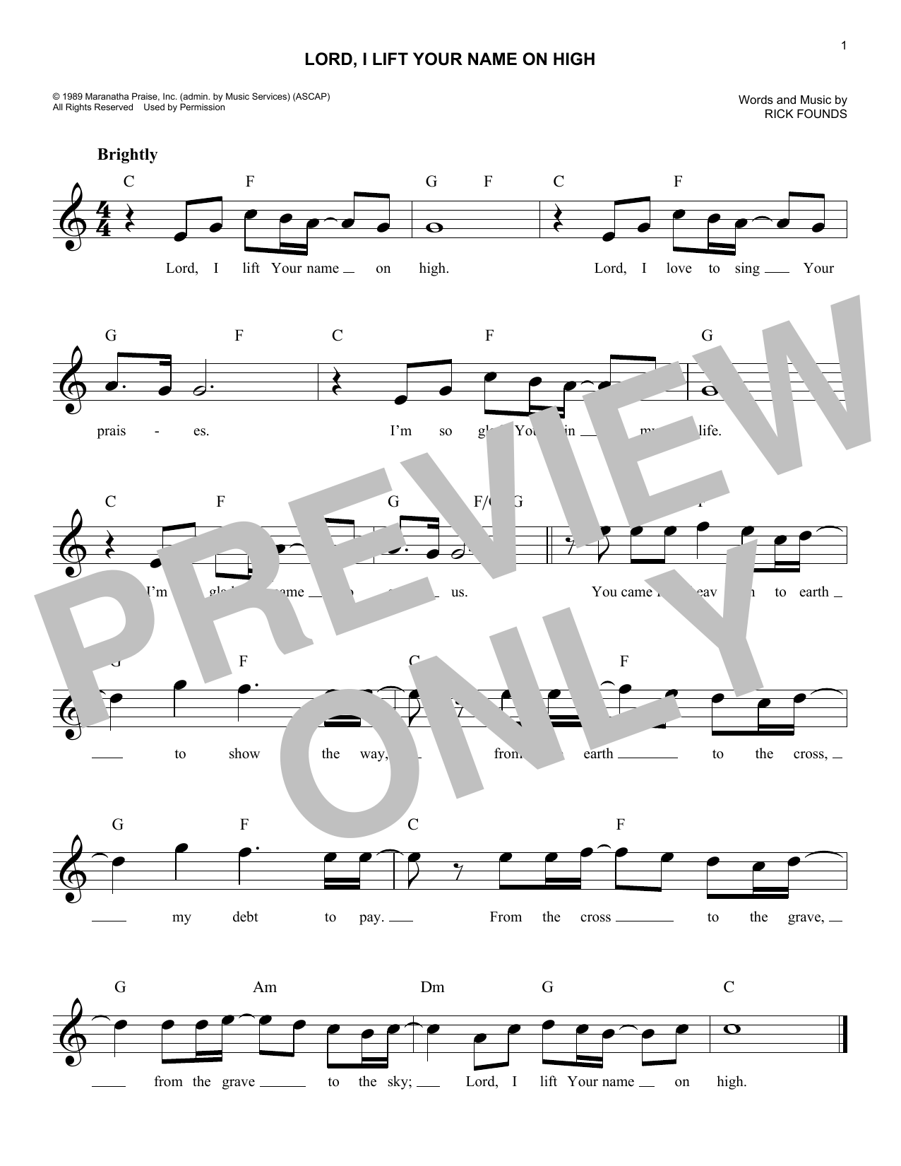 Download Rick Founds Lord, I Lift Your Name On High Sheet Music