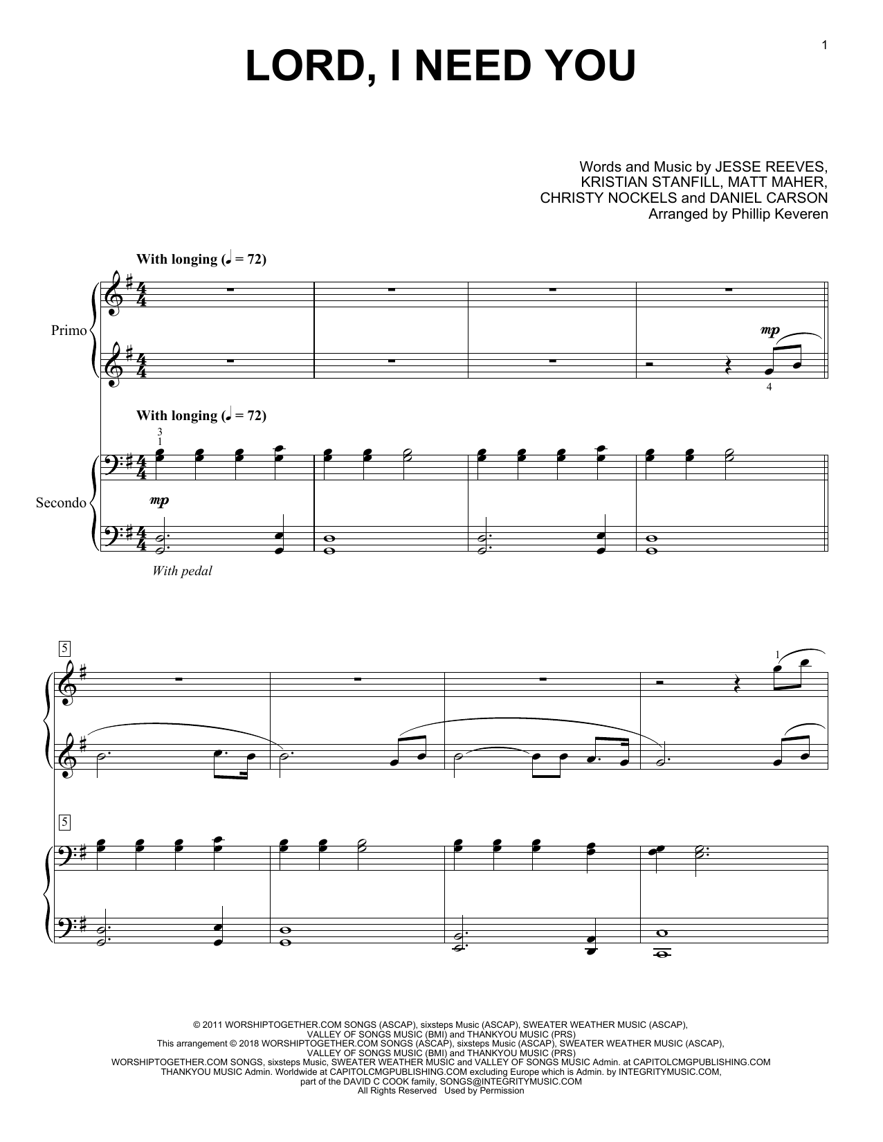 Download Phillip Keveren Lord, I Need You Sheet Music
