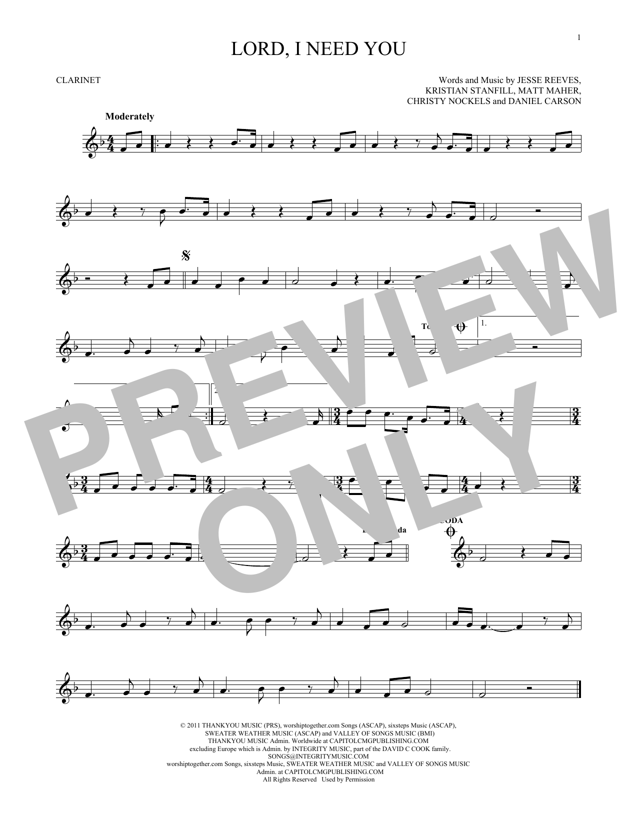 Matt Maher Lord, I Need You sheet music notes printable PDF score