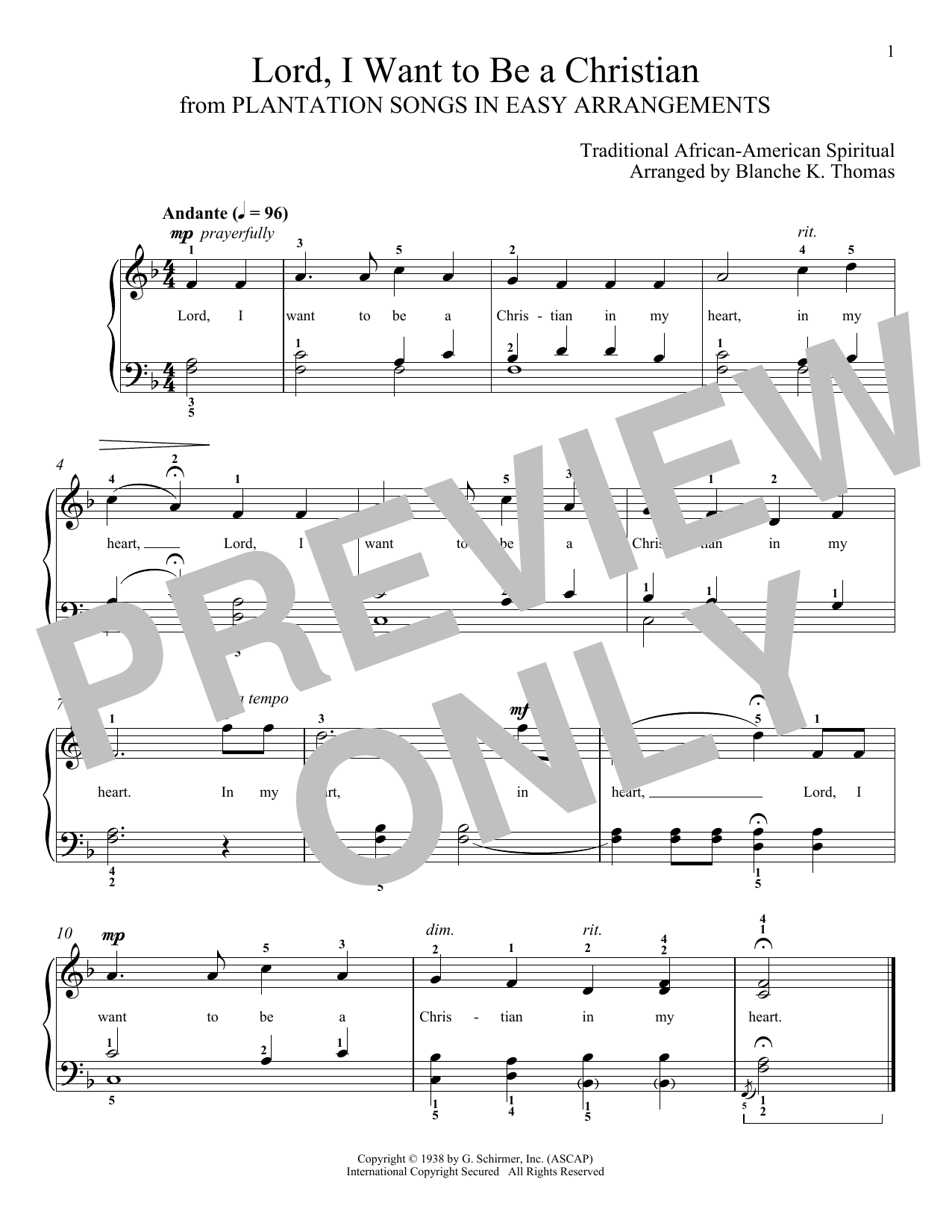 Download African-American Spiritual Lord, I Want To Be A Christian Sheet Music
