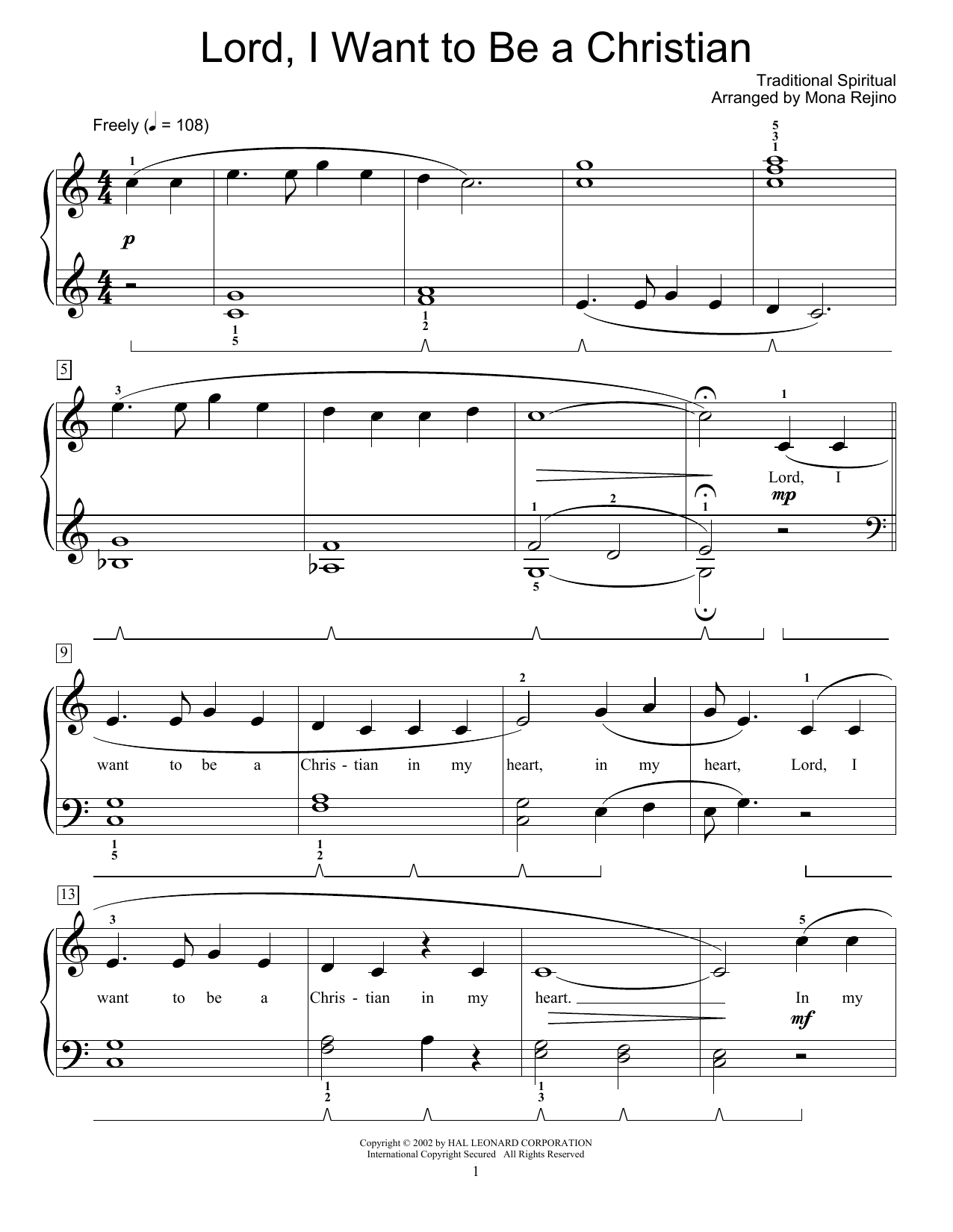 Download Traditional Spiritual Lord, I Want To Be A Christian Sheet Music